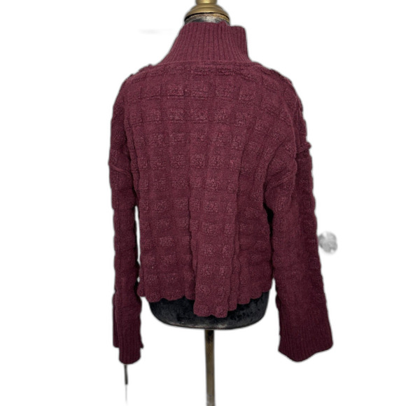 Free People Soul Searcher Sweater Wine Heather Mock Neck Medium Cozy Chunky Knit - Picture 5 of 8